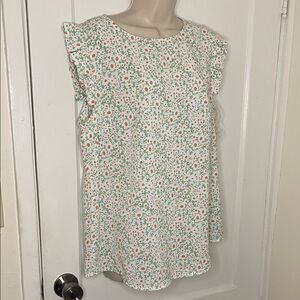 Staccato Ruffle Sleeve Floral Blouse - White, Green, Coral